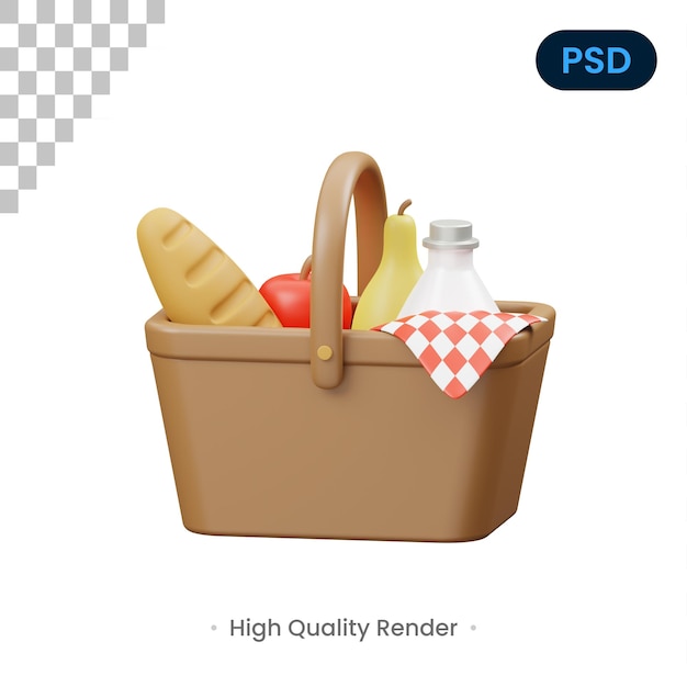 PSD icono 3d de cesta de picnic psd premium