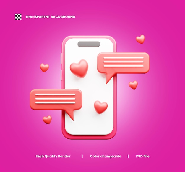Icono 3D de chat de amor