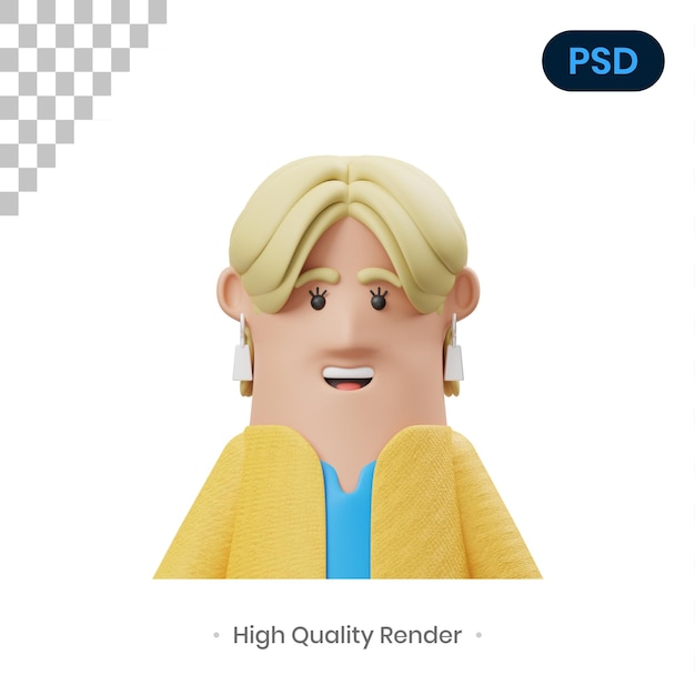 Icono 3d de chica rubia psd premium