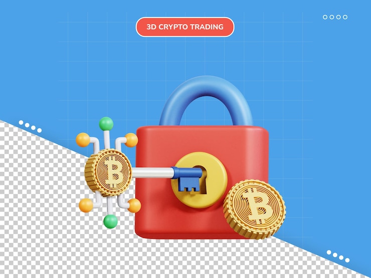 PSD icono 3d de clave de cifrado de bitcoin