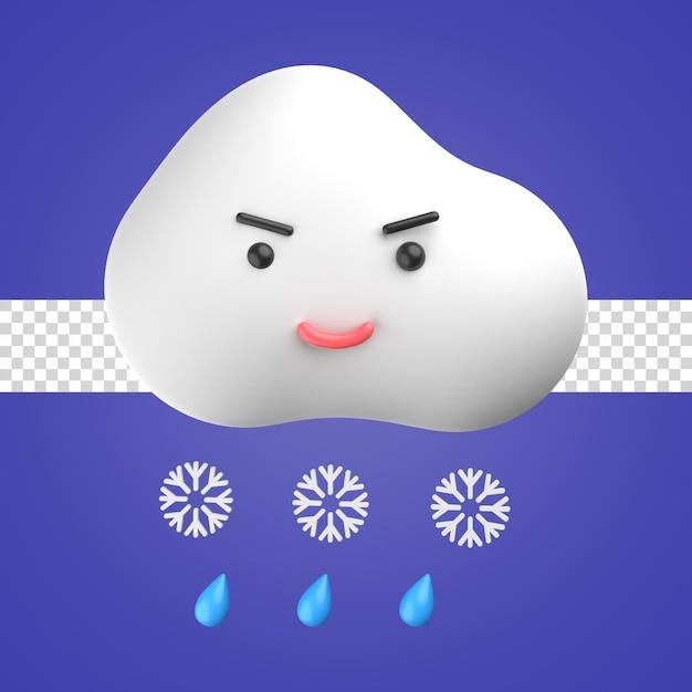 Icono 3d clima lluvia nieve agua emoticon sonrisa