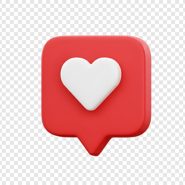 Icono 3D como corazón en la burbuja de habla roja