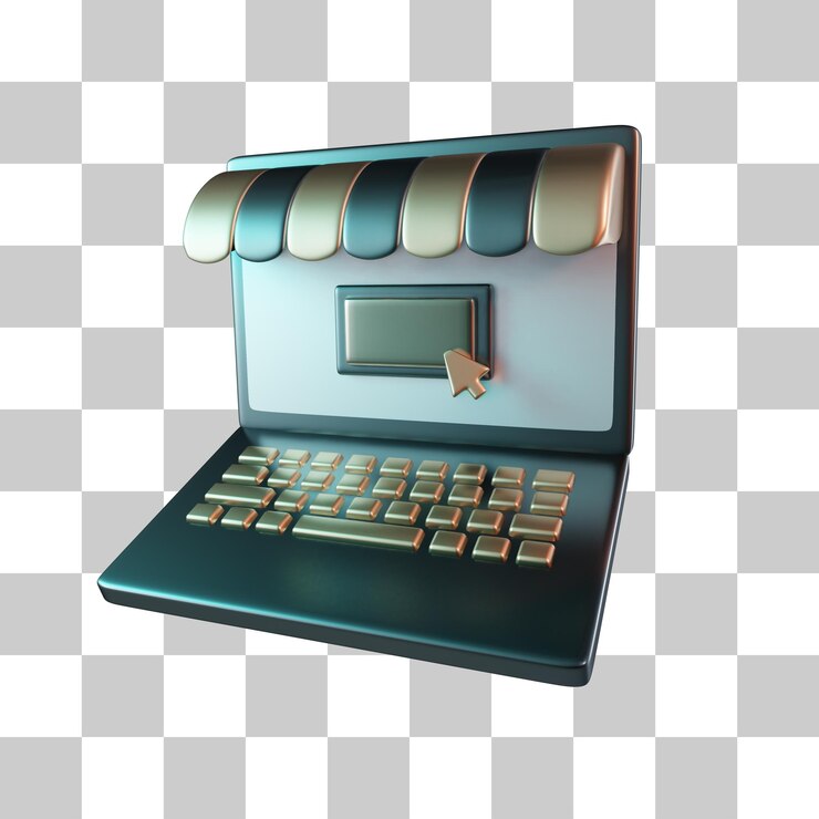 PSD icono 3d de la computadora portátil del sitio web de la tienda en línea