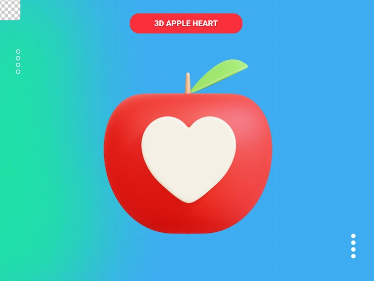 PSD icono 3d de corazón de manzana