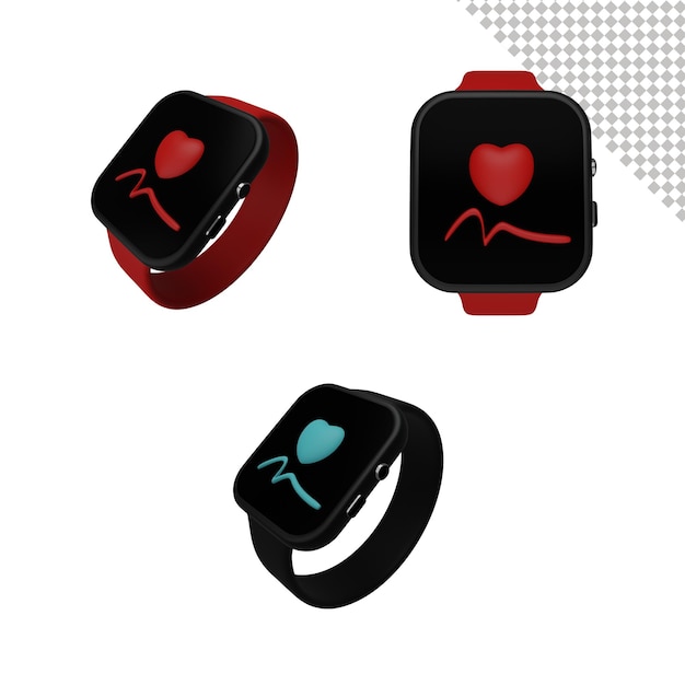 Icono 3d de corazón de pulso de reloj inteligente