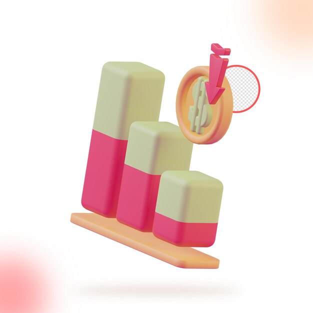 icono 3d crisis monetaria, inflación financiera, icono financiero 3d