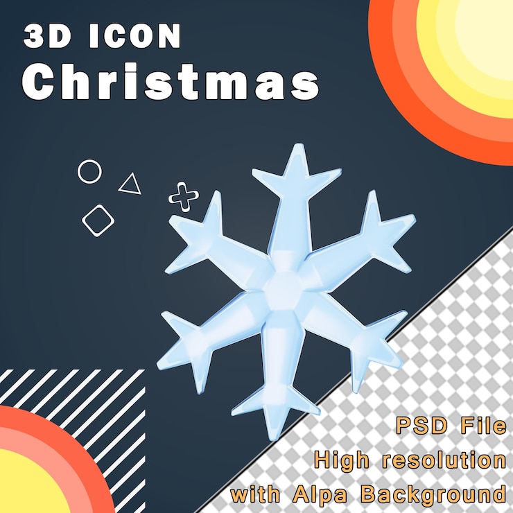 PSD icono 3d de cristales de nieve ilustración 3d de alta resolución
