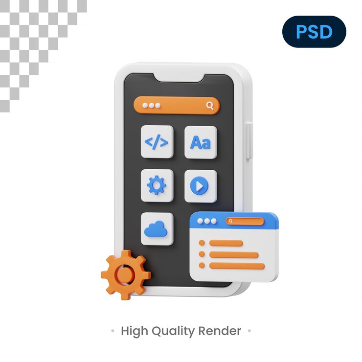 PSD icono 3d de desarrollo de aplicaciones web premium psd