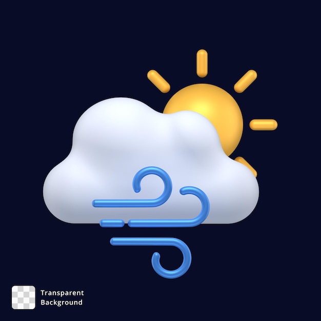 Icono 3D de un día nublado y ventoso