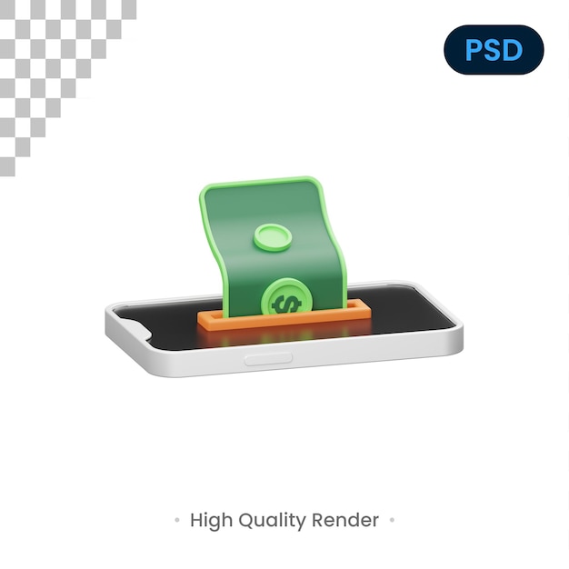 Icono 3d de dinero en línea psd premium