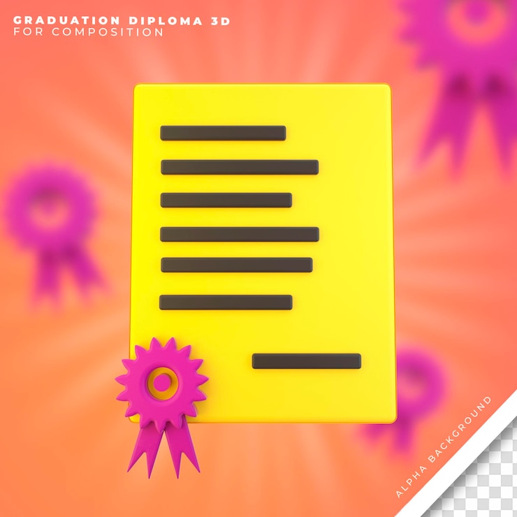 PSD icono 3d de diploma de graduación
