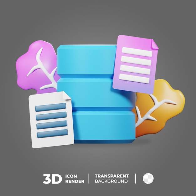 Icono 3d de documento de base de datos