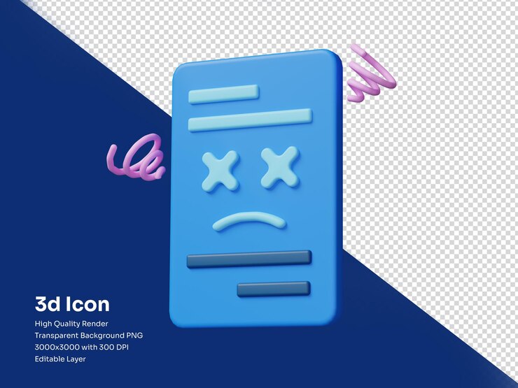 PSD icono 3d del documento de error con fondo aislado para diseño móvil