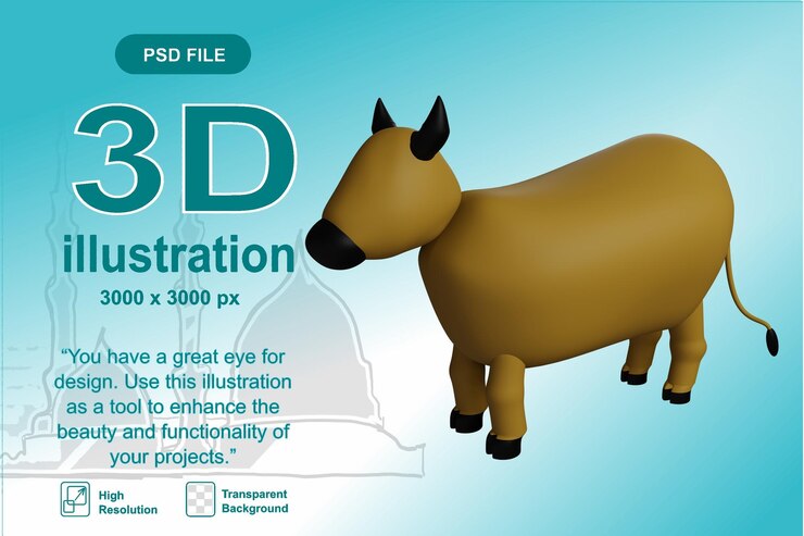 PSD icono 3d de eid al adha aislado en el fondo transparente objeto de vaca sin rostro