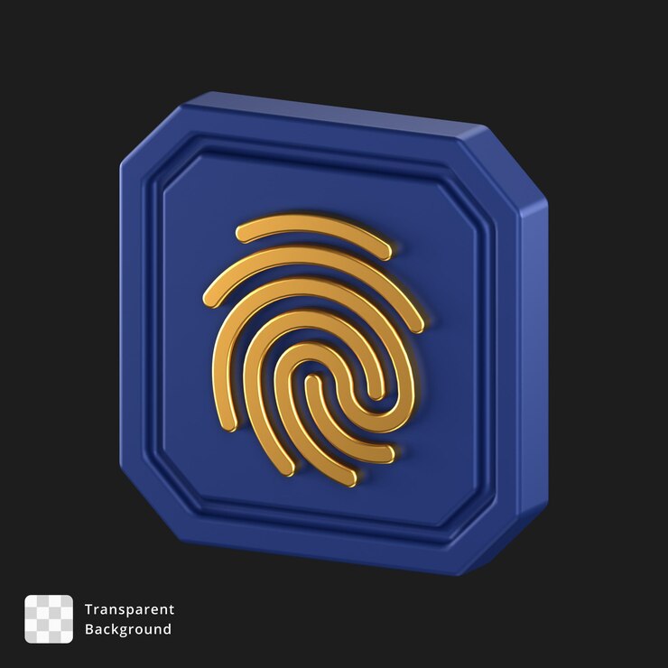 PSD icono 3d de un escáner de huellas dactilares azul y dorado