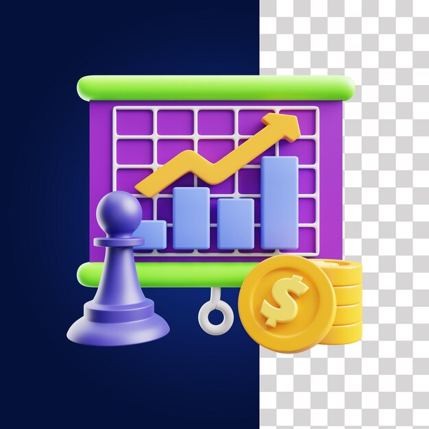 PSD icono 3d de estrategia financiera 2