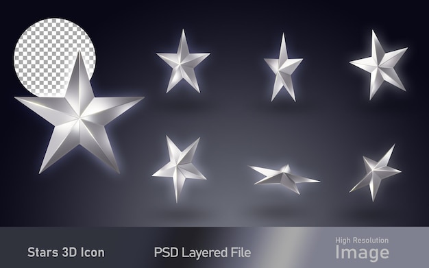 Icono 3D de estrellas con textura plateada