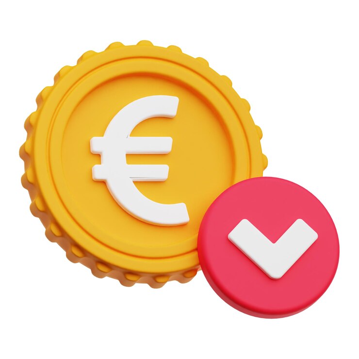 PSD icono 3d del euro hacia abajo aislado sobre el fondo blanco