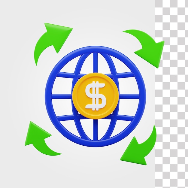 PSD icono 3d financiero mundial