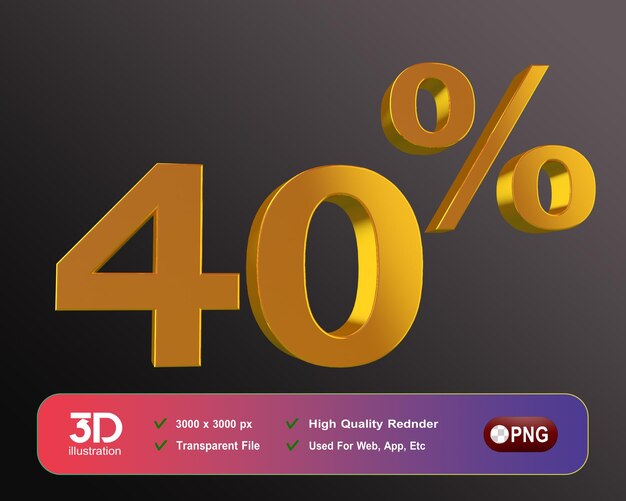 Un ícono 3d con un fondo morado y un número 40 %