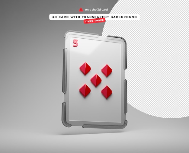 Icono 3d con fondo transparente cinco de la tarjeta de diamantes a la derecha