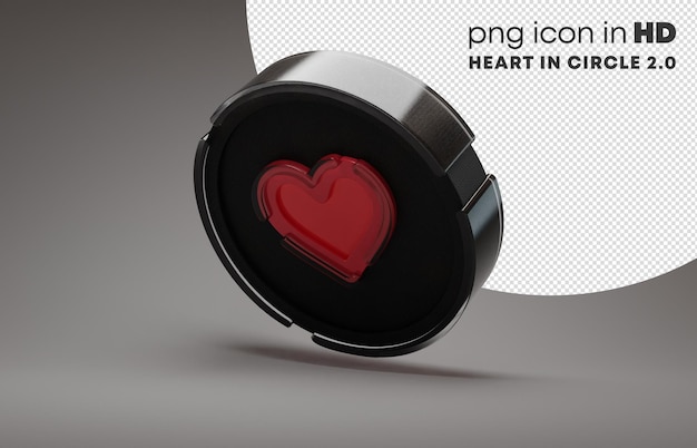 PSD Ícono 3d con fondo transparente - corazón en círculo 2.0 (izquierda-abajo)