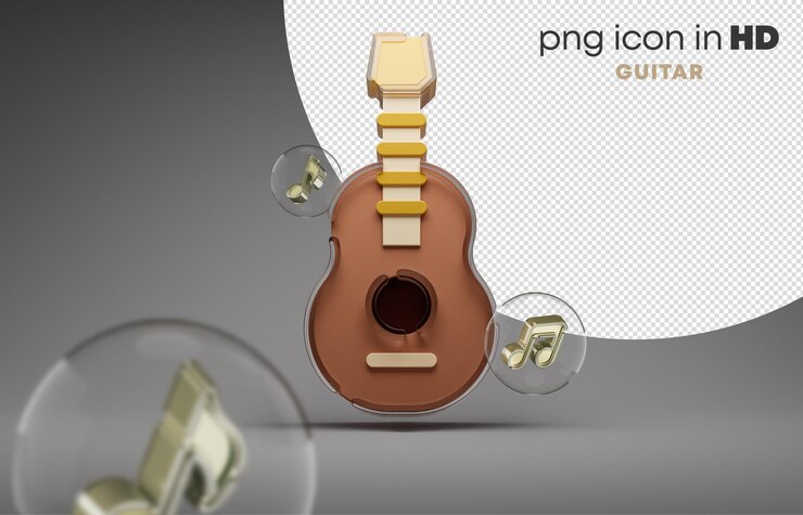 PSD icono 3d con fondo transparente - guitarra