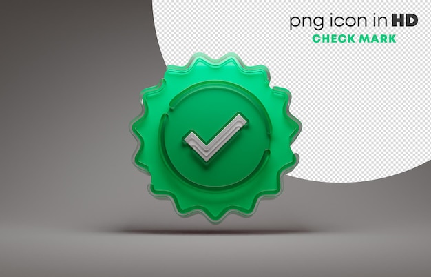 Icono 3D con fondo transparente - marca de verificación