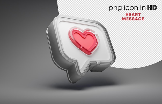 PSD icono 3d con fondo transparente - mensaje de corazón (hacia arriba)