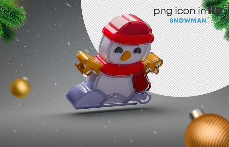 PSD ícono 3d con fondo transparente - muñeco de nieve (abajo a la derecha)
