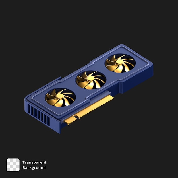 icono 3d de una GPU azul con detalles dorados