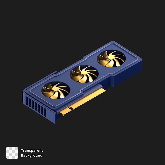 PSD icono 3d de una gpu azul con detalles dorados