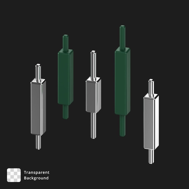 PSD Ícono 3d de un gráfico de velas verdes y plateadas