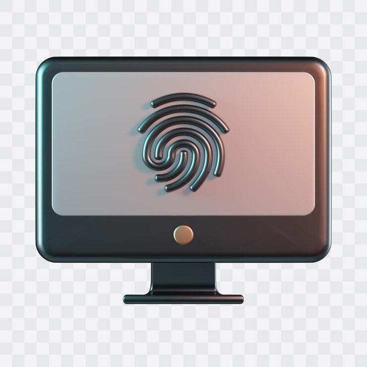 PSD icono 3d de huella digital de computadora