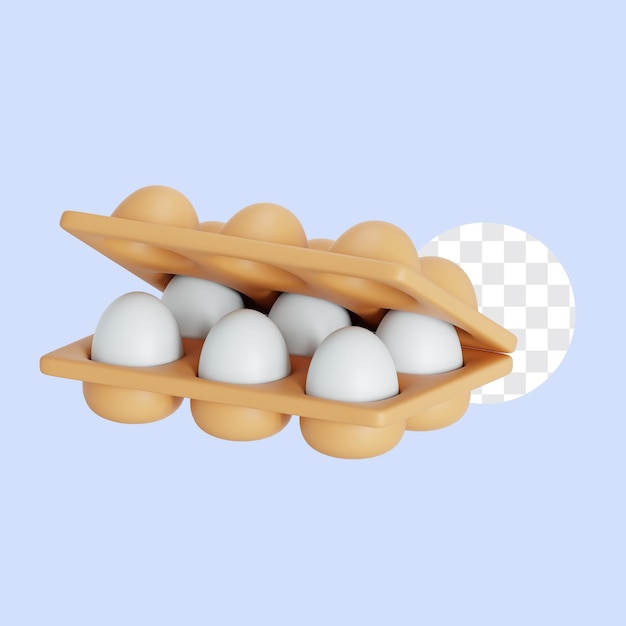 Icono 3D de huevos en un recipiente de cartón