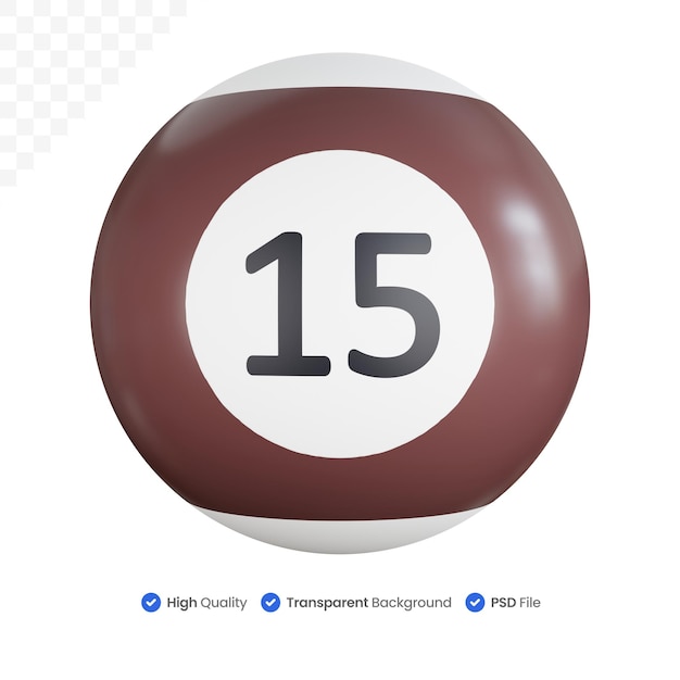 Icono 3D Ilustración Bola de billar con el número quince