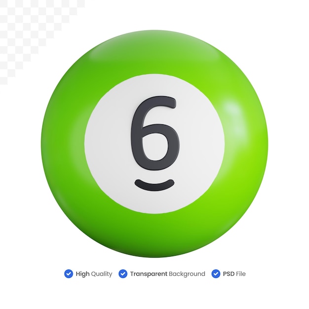 Icono 3D Ilustración Bola de billar con el número seis