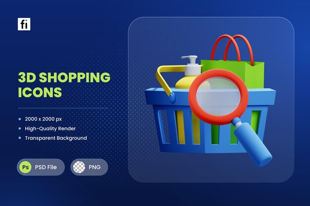 Icono 3D Ilustración Buscar artículo Compras en línea