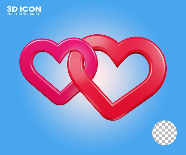 Icono 3d Ilustración de corazones rojos con fondo transparente