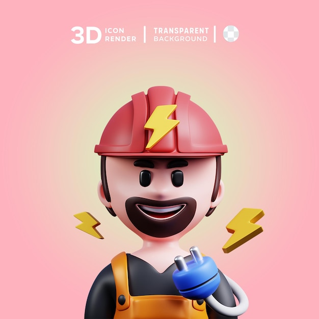 PSD Ícono 3d ilustración del electricista