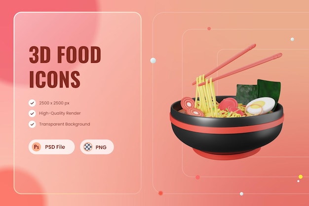 PSD icono 3d ilustración fideos ramen japón asia