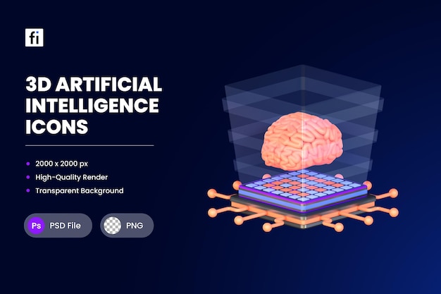 PSD icono 3d ilustración inteligencia artificial ai