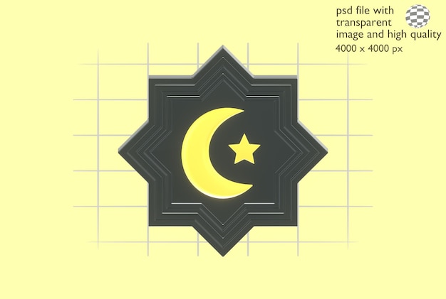 Icono 3D Ilustración Ramadán Islámico Luna Creciente y Estrella