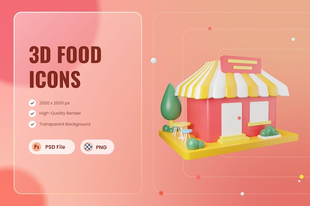 PSD icono 3d ilustración restaurante alimentos y bebidas