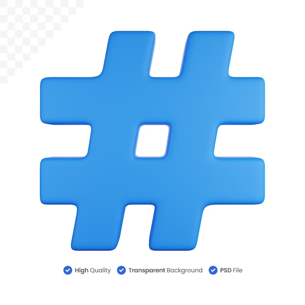 PSD icono 3d ilustración un símbolo hashtags azul