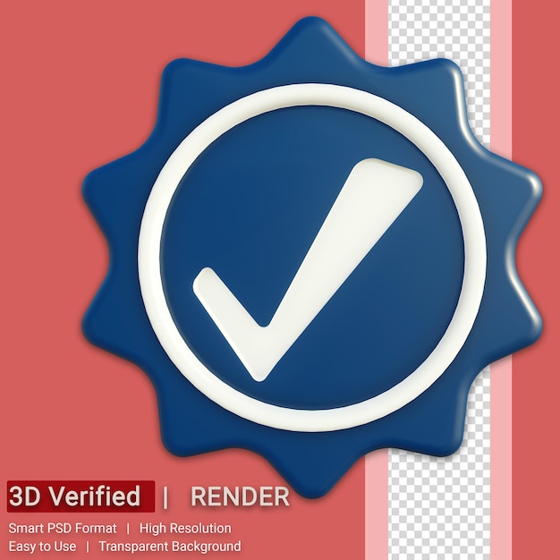 PSD icono 3d ilustración verificada aislada con fondo transparente