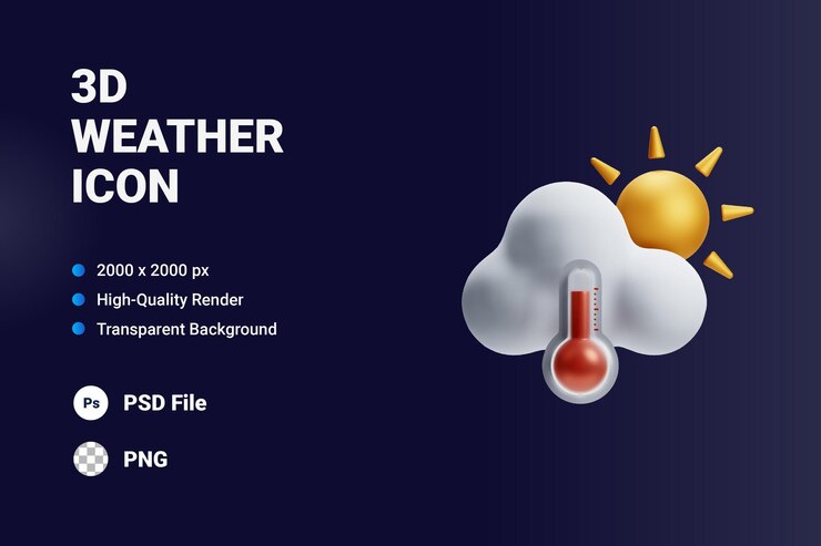 PSD icono 3d ilustraciones clima cálido soleado temperatura caliente