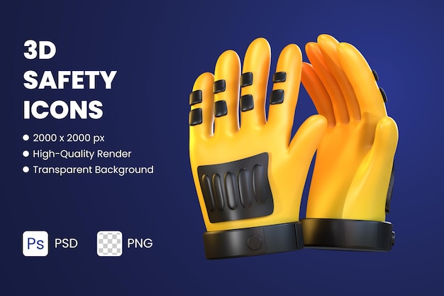 PSD icono 3d ilustraciones guantes de seguridad