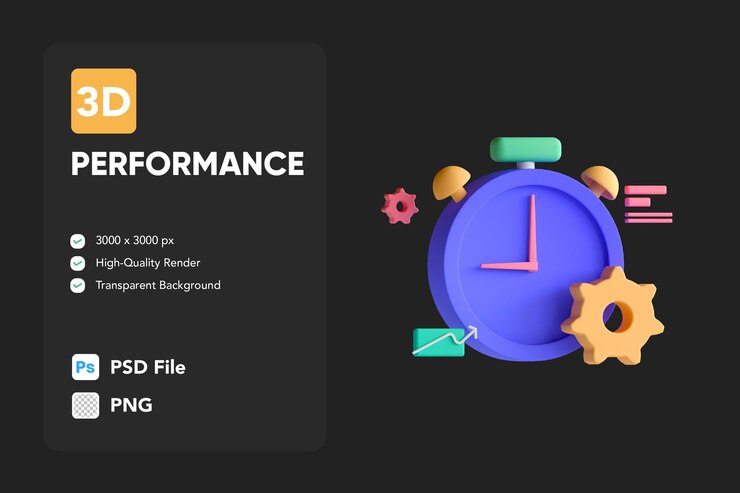 PSD icono 3d ilustraciones rendimiento reloj tiempo