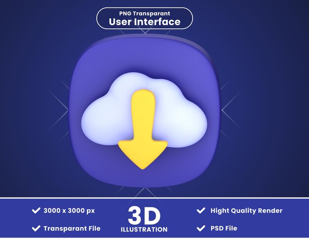 PSD icono 3d iluustration descarga en la nube